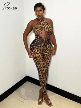 Joskaa Mesh Patchwork Leoparden muster Ausschnitt Overalls Frauen sexy Halfter rücken frei dünn dünn einteilig Stram pler Coquette Party Clubwear