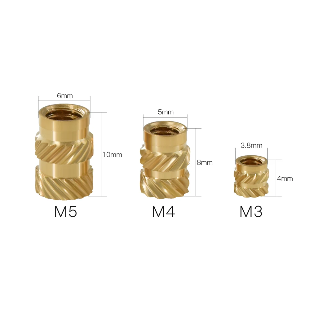 10pcs Mellow Brass Hot Melt Inset Nuts Heating Molding Copper Thread 3D Printer Parts SL-type Double Twill Knurled Injection