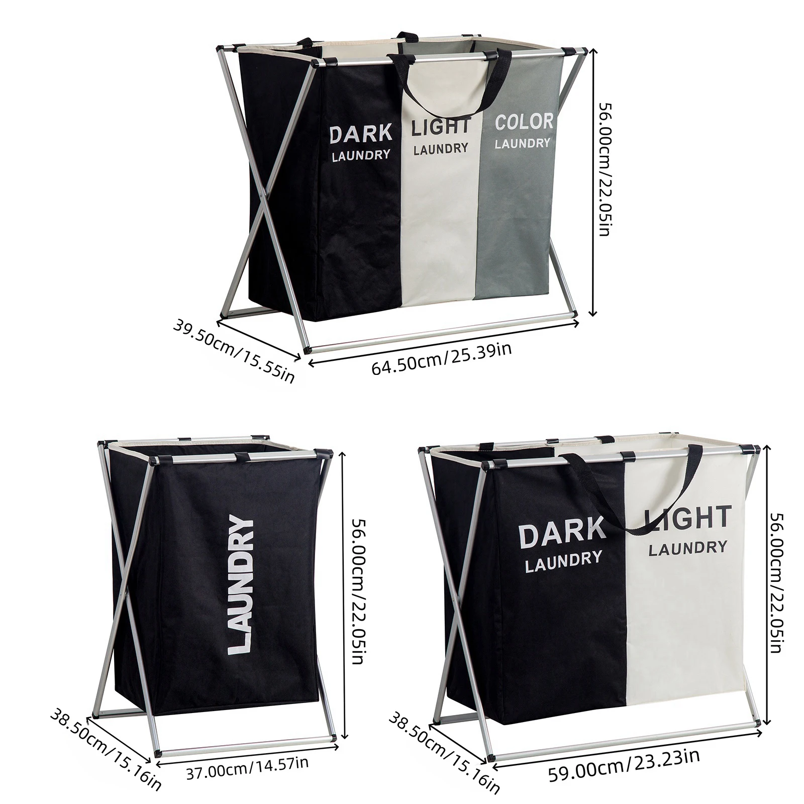 Large Laundry Basket (3 Sections), Separate Laundry Basket, Foldable Laundry Bucket, Dirt Storage Bag, 3 Sections Laundry Sorter image 3
