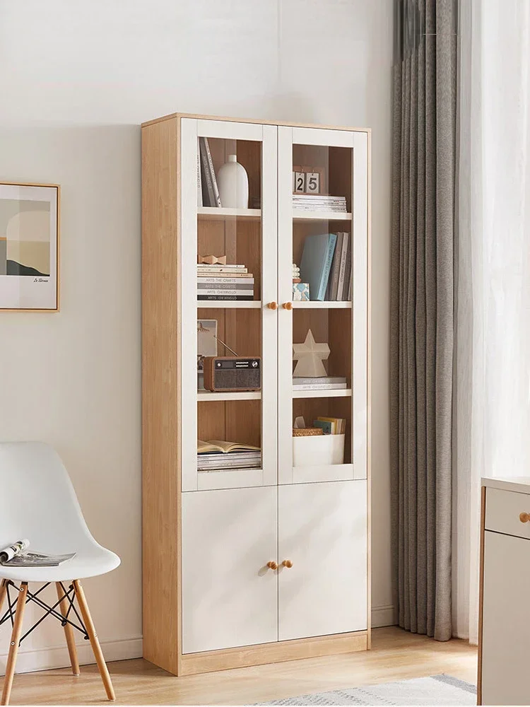 Dust-Proof Bookcase with Glass Door Study Display Shelf Storage Cabinet