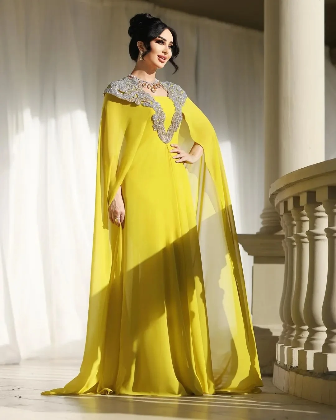 Jirocum personnalisé manches longues perlées robes de soirée en mousseline de soie col carré dos nu longueur de plancher robes de soirée robe de bal formelle