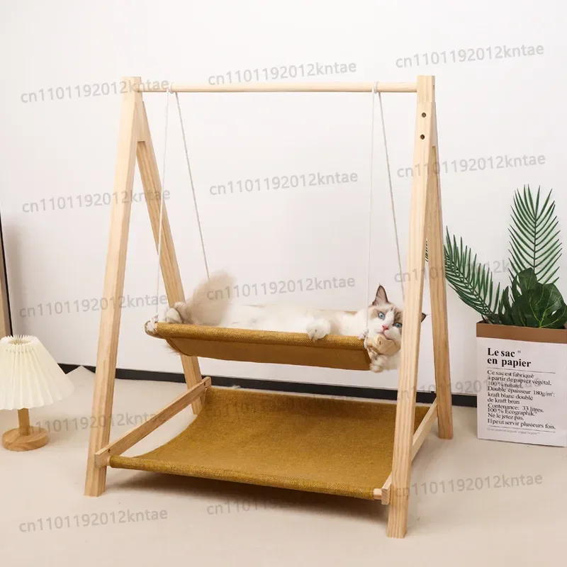 Wooden Cat Hammock  Washable Double-layer Cat Hanging Bed Cool Cat Bed in Summer Strong Load-bearing Capacity,Safe To Play