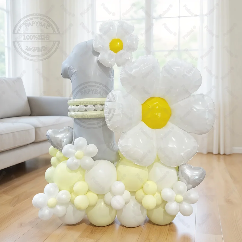 66-teiliges Gänseblümchen-Ballon-Set 32 Zoll Weiße Zahlenballons für Erwachsene Happy Birthday Party Dekoration DIY Party-Zubehör
