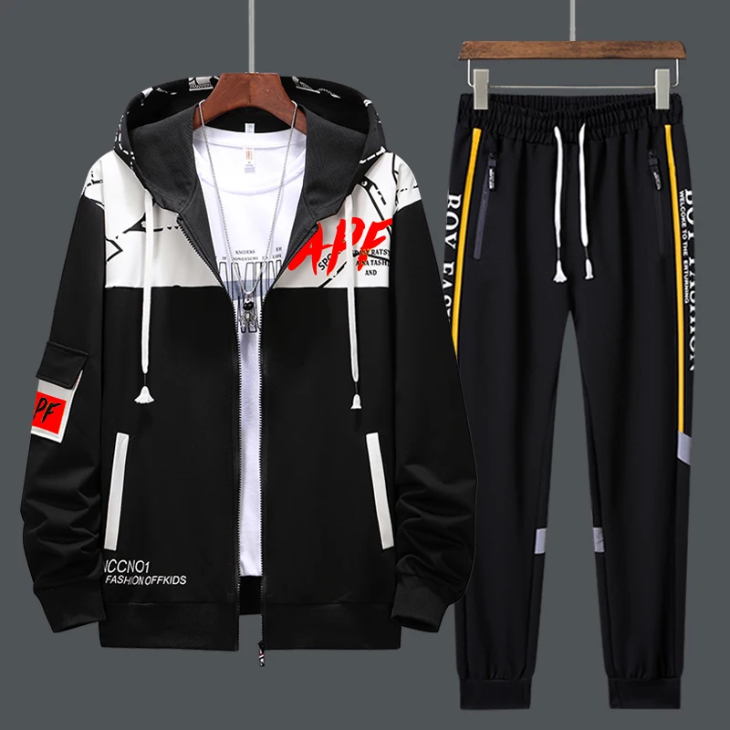 New Men Tracksuits 2 Piece Sweat Suits Mens Zipper Cardigan Printing Sweatshirts Sweatpants Sets Student Husband Sports Clothing