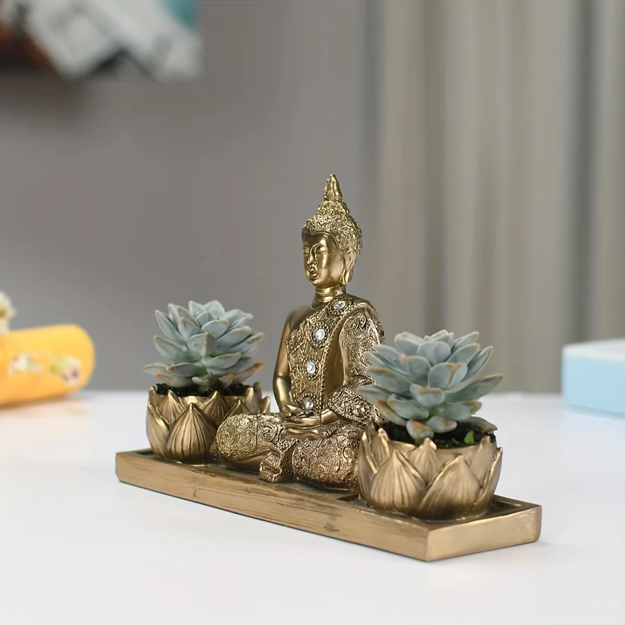 

Buddha-Inspired Resin Planter for Succulents & Small Plants - Square, Painted Finish, Lightweight Desktop Decor - Perfect Indoor