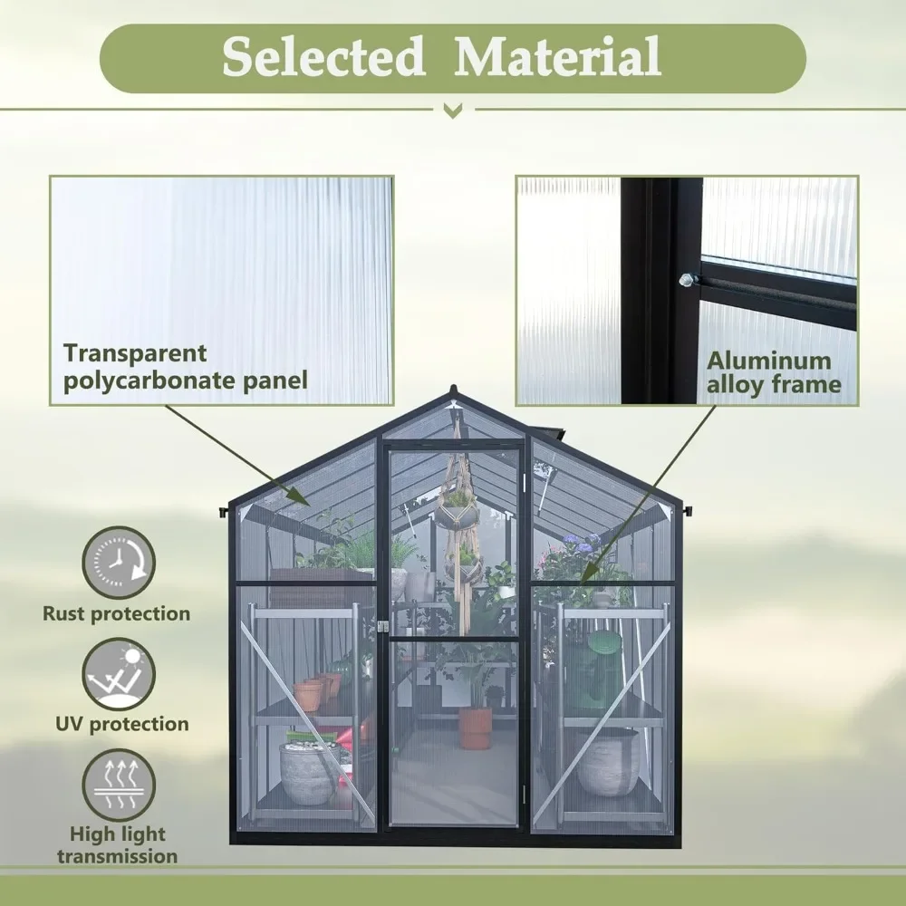 6x12 FTGreenhouse for Outdoors, with Lockable Door and Adjustable Roof Vent, Outdoors Greenhouse