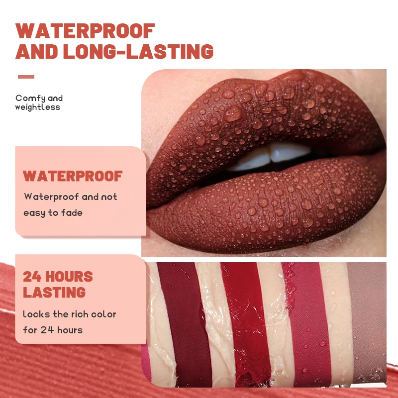 Aksamitna matowa szminka w kolorze czerwonym, długotrwała, wodoodporna, nawilżająca, nieklejąca się koloracja ust dla wszystkich odcieni skóry.