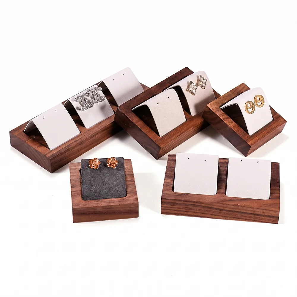 

Walnut Wood Earring Display Stand, Multi-Card Earring Holder with Velvet Pad, Jewelry Earrings Display Tray for Retail Shop