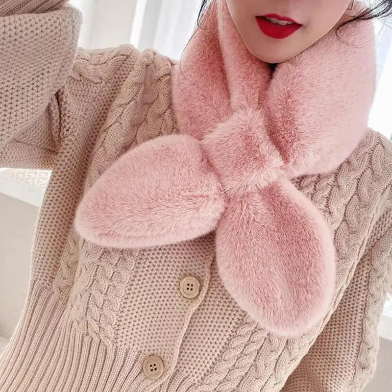 

Women Scarf Nylon Plush Fleece Lining Winter Warm Outdoor Adjustable Neck Wrap Student Imitation Rabbit Fur Soft Scarves
