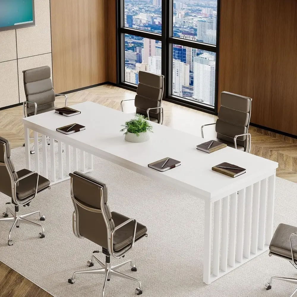 

6.5 t Conerence Table, Small Conerence Room Table or 4, Industiral Long Meeting Table with Metal Legs or Seminar, Businor Negoti