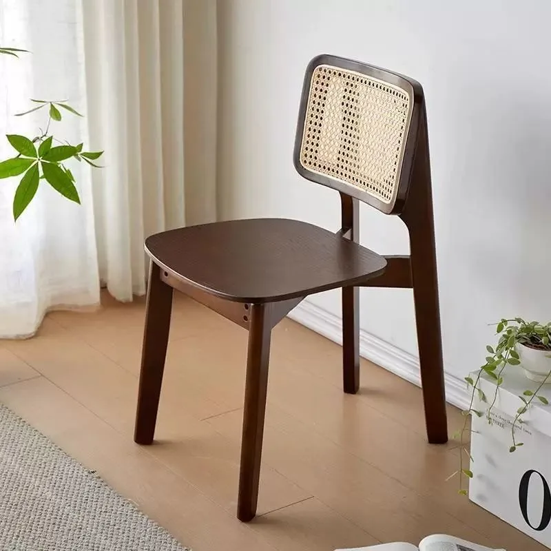 Medieval style solid wood rattan chair Nordic home designer retro dining table and chair casual book table and chair