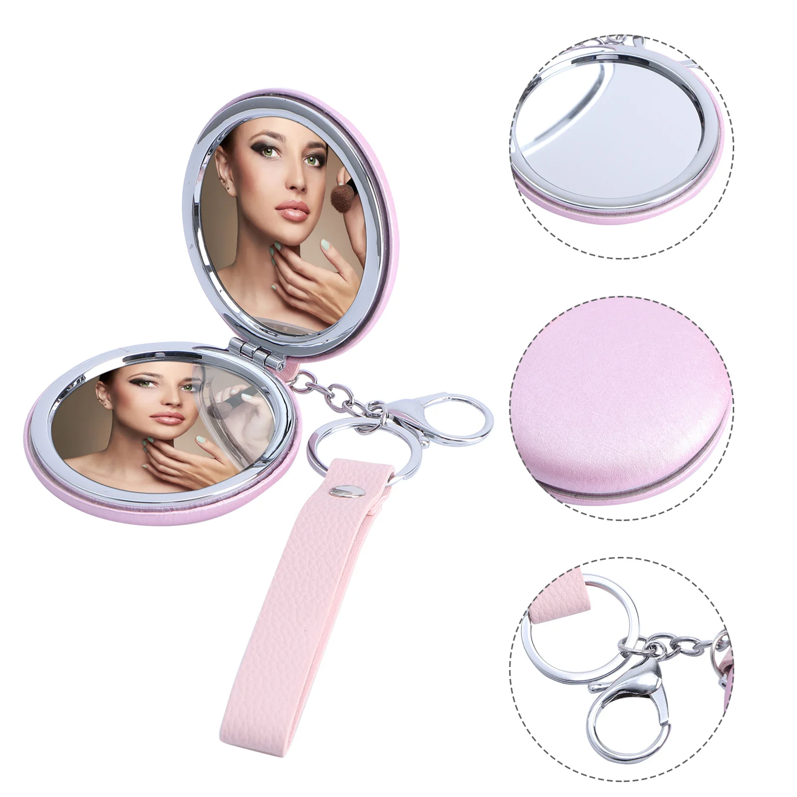 1 pçs mini espelho de maquiagem portátil dobrável dupla face chaveiro decorativo espelho pingente chaveiro pingente