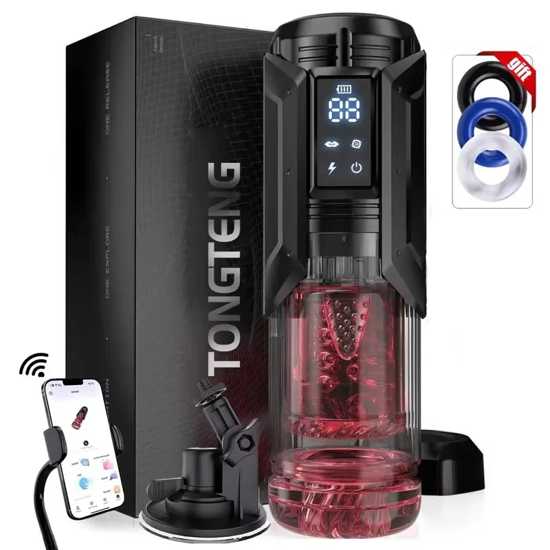 APP LED Automatic Male Masturbator Cup 7 Sucking Rotating Licking Thusting Modes Pocket Pussy Stroker Blowjob Sex Toys For Men