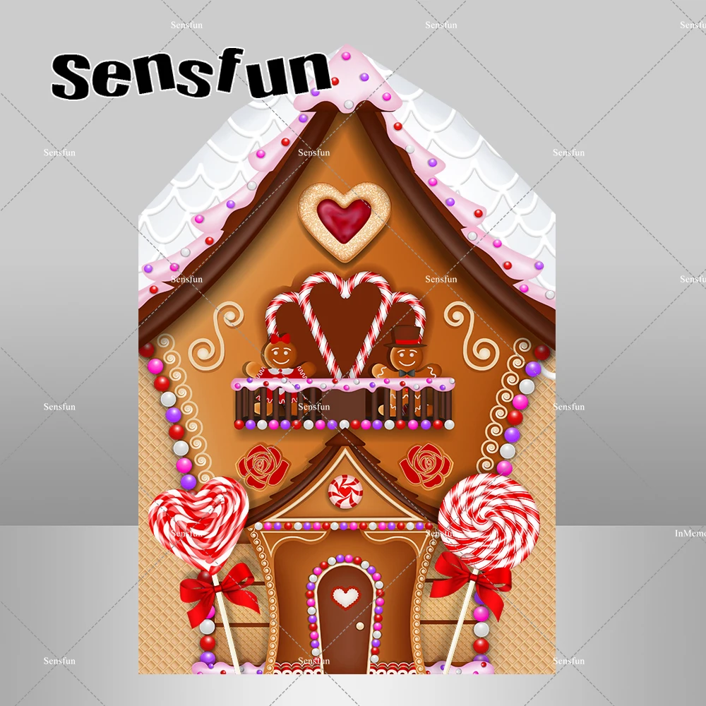 

Candy House Merry Christmas Barn Shape House Arch Backdrop Cover Xmas Day Birthday Party Photography Backgrounds Doubleside