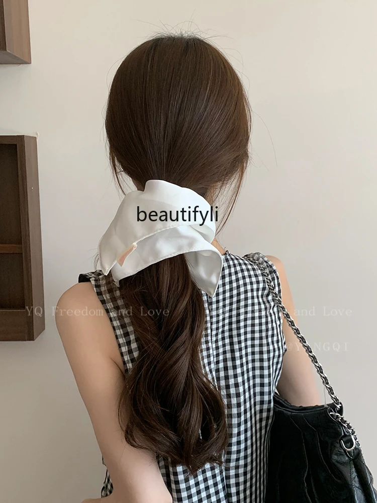 

Pure White Square Scarf Large Intestine Hair Ring Cream Sweet Girl Back Head Hair Rope Headband Hair Accessories Female