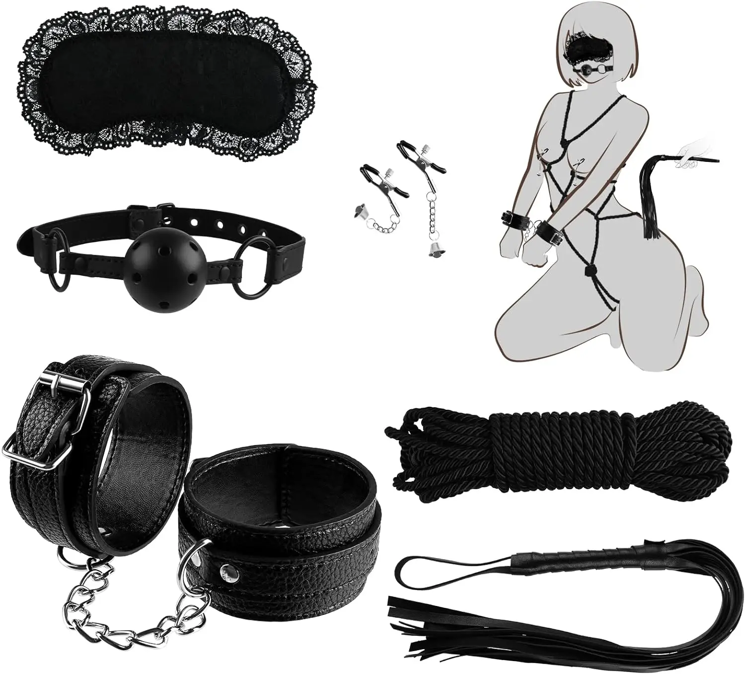 

BDSM Sex Bondage Restraints Kits Nipple Clamps Rope Bed Restraints SM Adult Sex Toys, Bondage Gear Couples Game