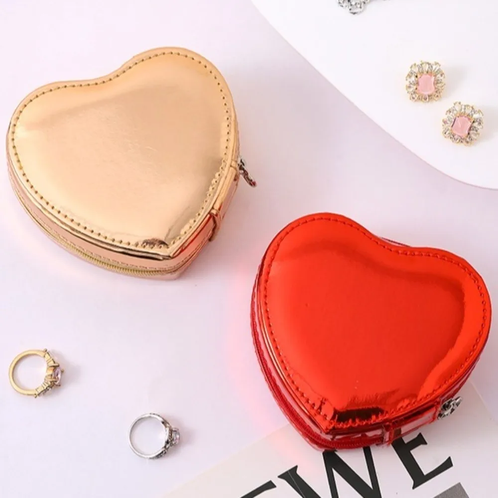 

Velvet Travel Jewelry Organizer Box Soft Lining Heart-shaped Jewelry Storage Boxes Anti-Scratch PU Leather