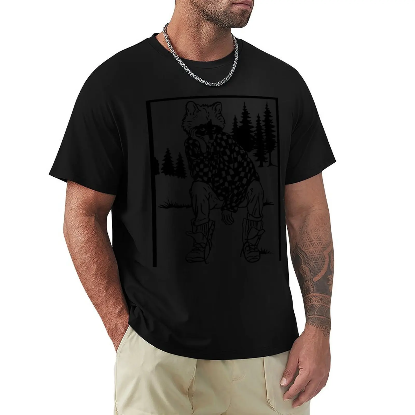 

Flannel Raccoon T-Shirt T-shirts man cotton man t-shirts summer top oversized graphic tee big and tall t shirts for men