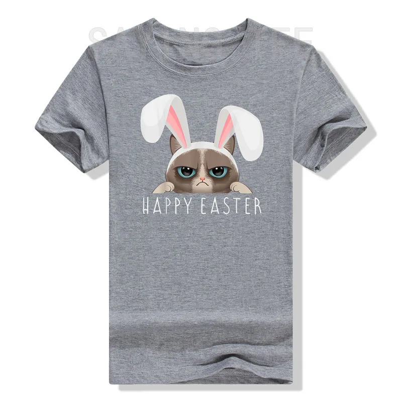 Happy Easter Bunny Funny Pajama Dress Cat Party Rabbit Ears T-Shirt Cute Kitty Lover Graphic Tee Y2k Top Family Novelty Gifts