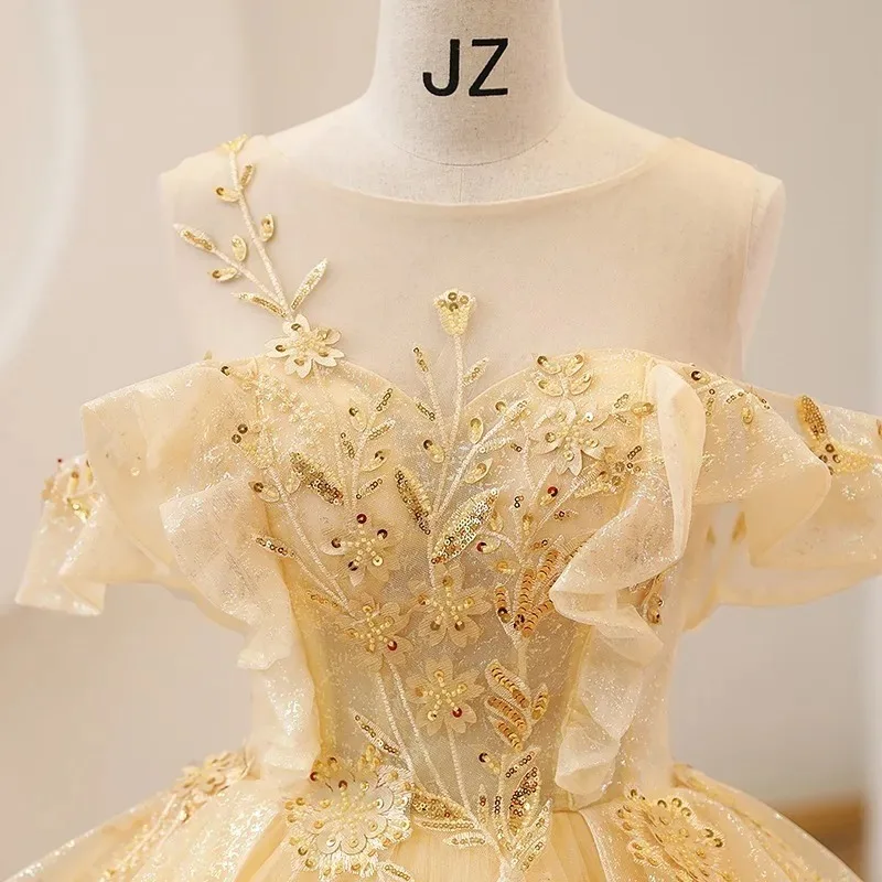 Amarelo colheres pescoço vestido de baile vestidos rendas lantejoulas doce 16 princesa festa personalizado