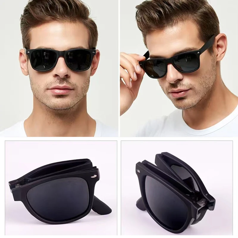 New Vintage Folding Sunglasses Men Brand Designer Eyewear Women's Fold Fashion Square Portable Outdoor Sport Sun Glasses Male