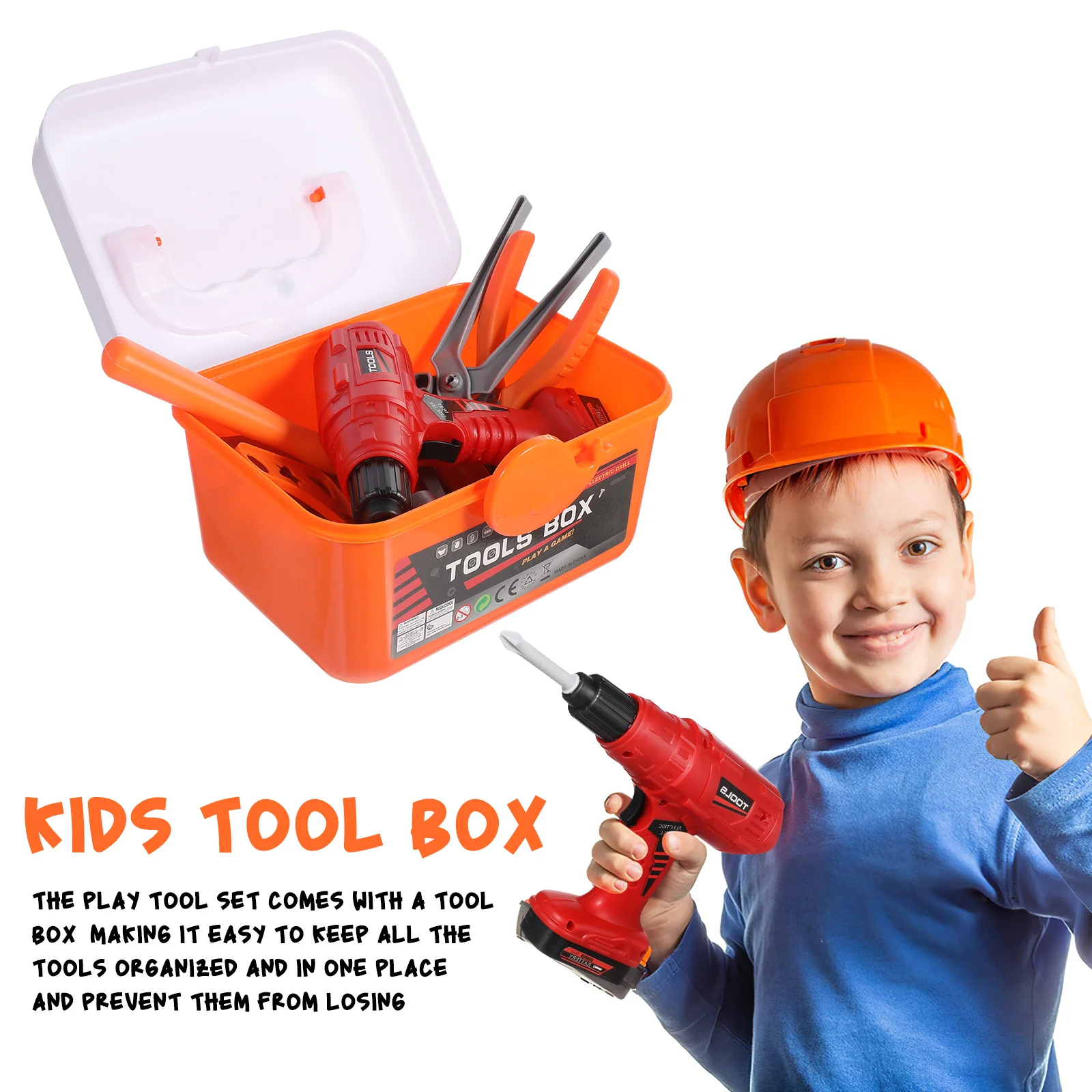 1 Set Play Tool Box Pretend Play Construction Set Toy Boys Toys Electric Drill Hammer Screw Driver with Box