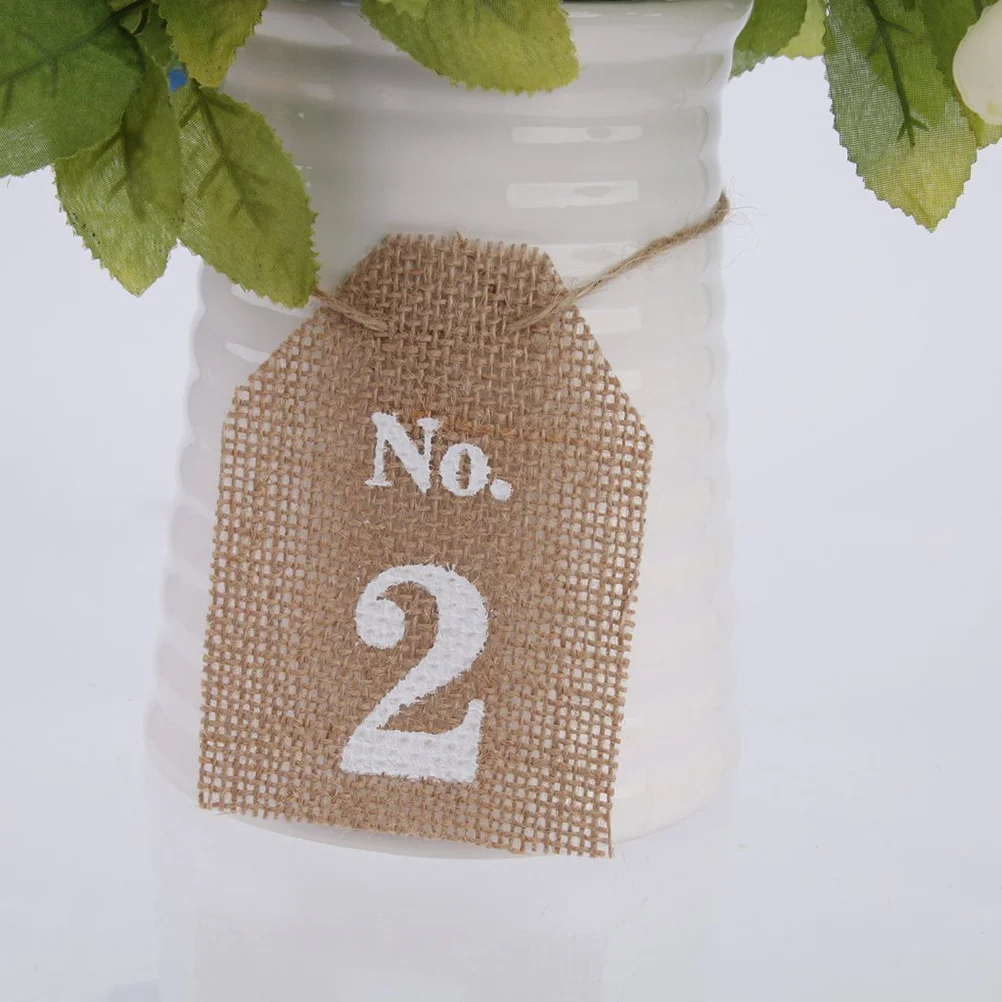

10Pcs Rustic Burlap Seat Cards Table Numbers 1-10 Jute Wedding Name Tags Party Place Cards Flower Vase Wedding Name Card