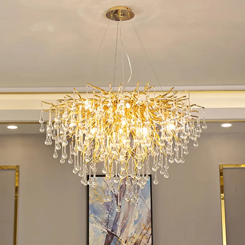 

Led Luxury Gold Crystal Chandelier Tree Branch Hanging Lamp for Living Room Kitchen Restaurant Hotel Indoor Decor Light Fixtures