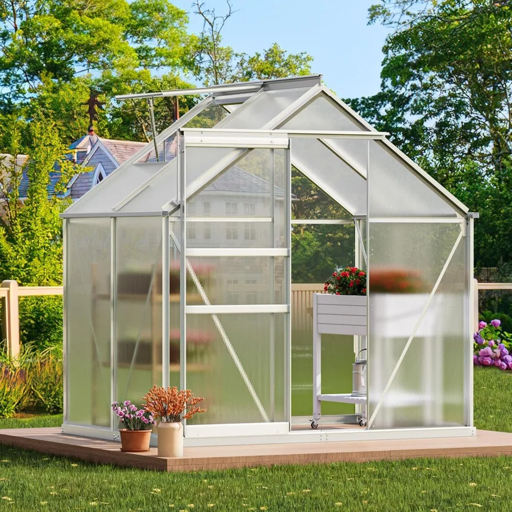 6x4FT outdoor polycarbonate greenhouse heavy-duty aluminum greenhouse with sliding doors and ventilation windows