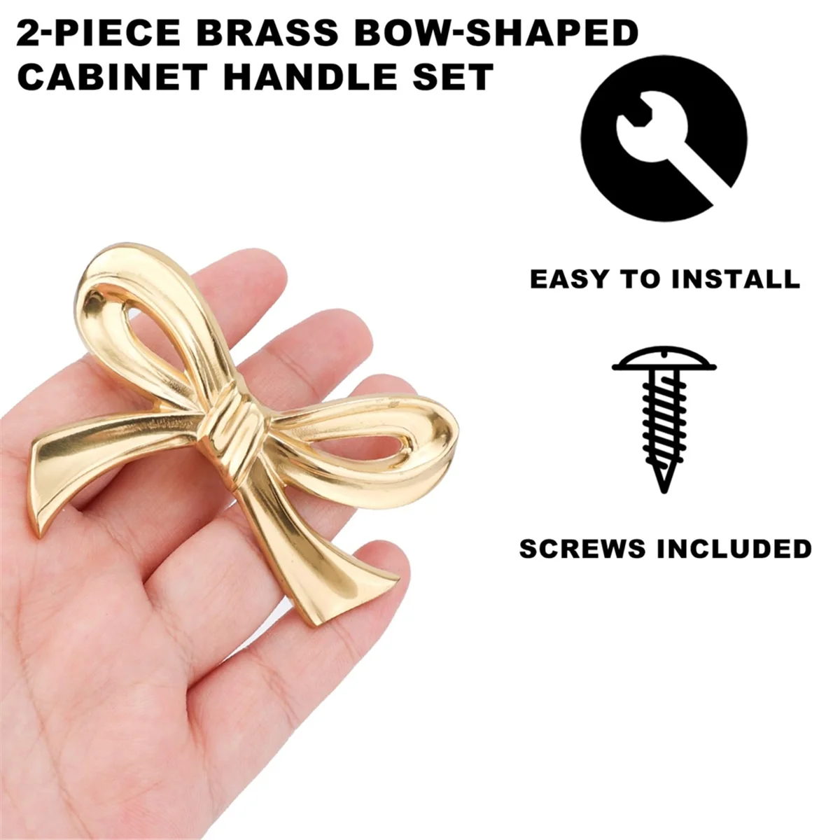 AT14A 2pcs Gold Brass Bow Dresser Knobs, Vintage Bow Shape Drawer Pull Handles for Cabinet, Wardrobe, Kitchen