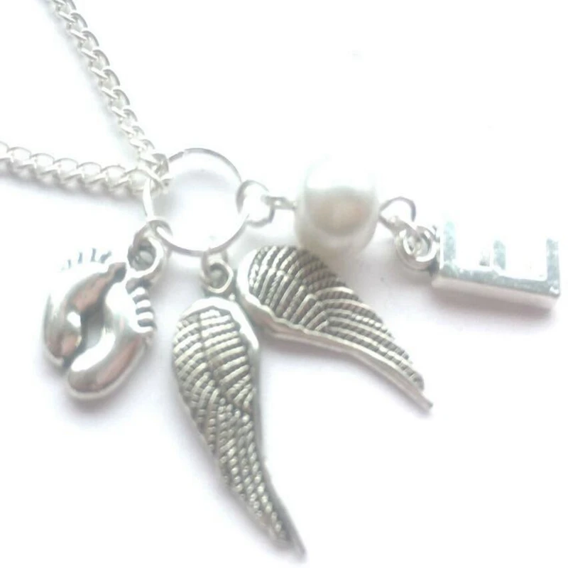 My Babies Feet Under Angel Wings Necklace Pendant Steampunk Miscarriage Baby Loss Choker Memorial Initial Jewelry Gift Bijoux