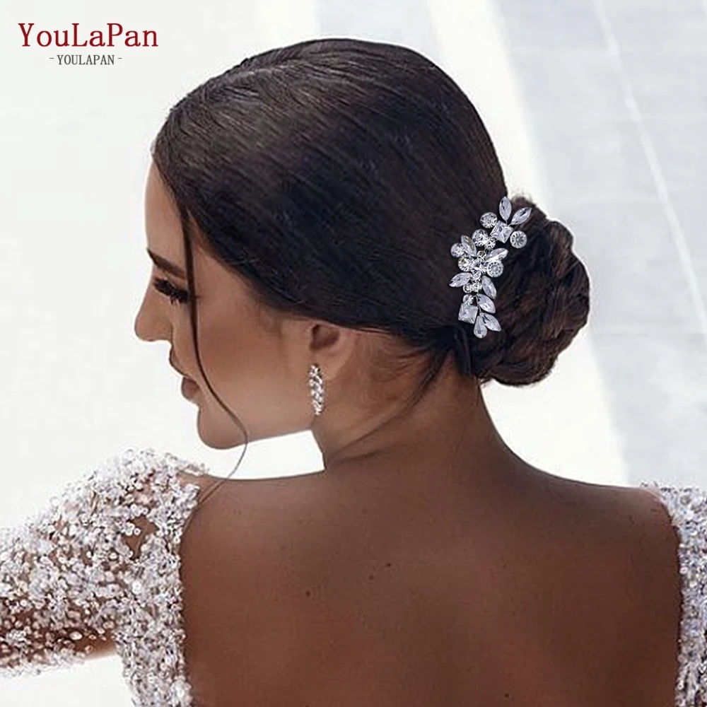 

YouLaPan Bling Rhinestone Bride Hair Comb Silver Color Wedding Side Comb Headpiece Hair Jewelry Handmade Hairstyle Ornament HP88