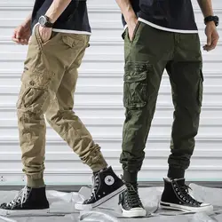 Pantalon cargo militaire multi-poches pour hommes, pantalon à bandes de rinçage en coton, mode masculine décontractée, fjHigh Quality