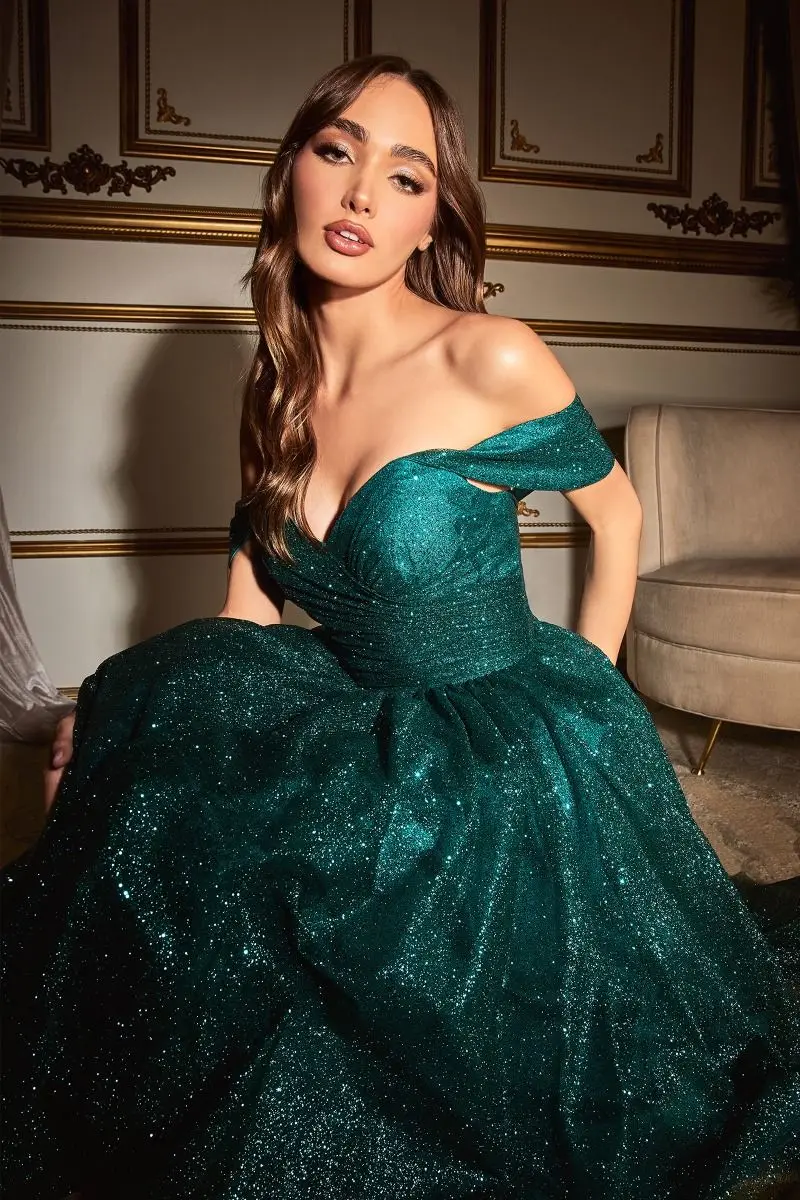 Tulle Off the Shoulder Prom Dresses A-line Sweetheart Sequins Pleats Party Dress Elegant Sleeveless Tea-Length Evening Gowns