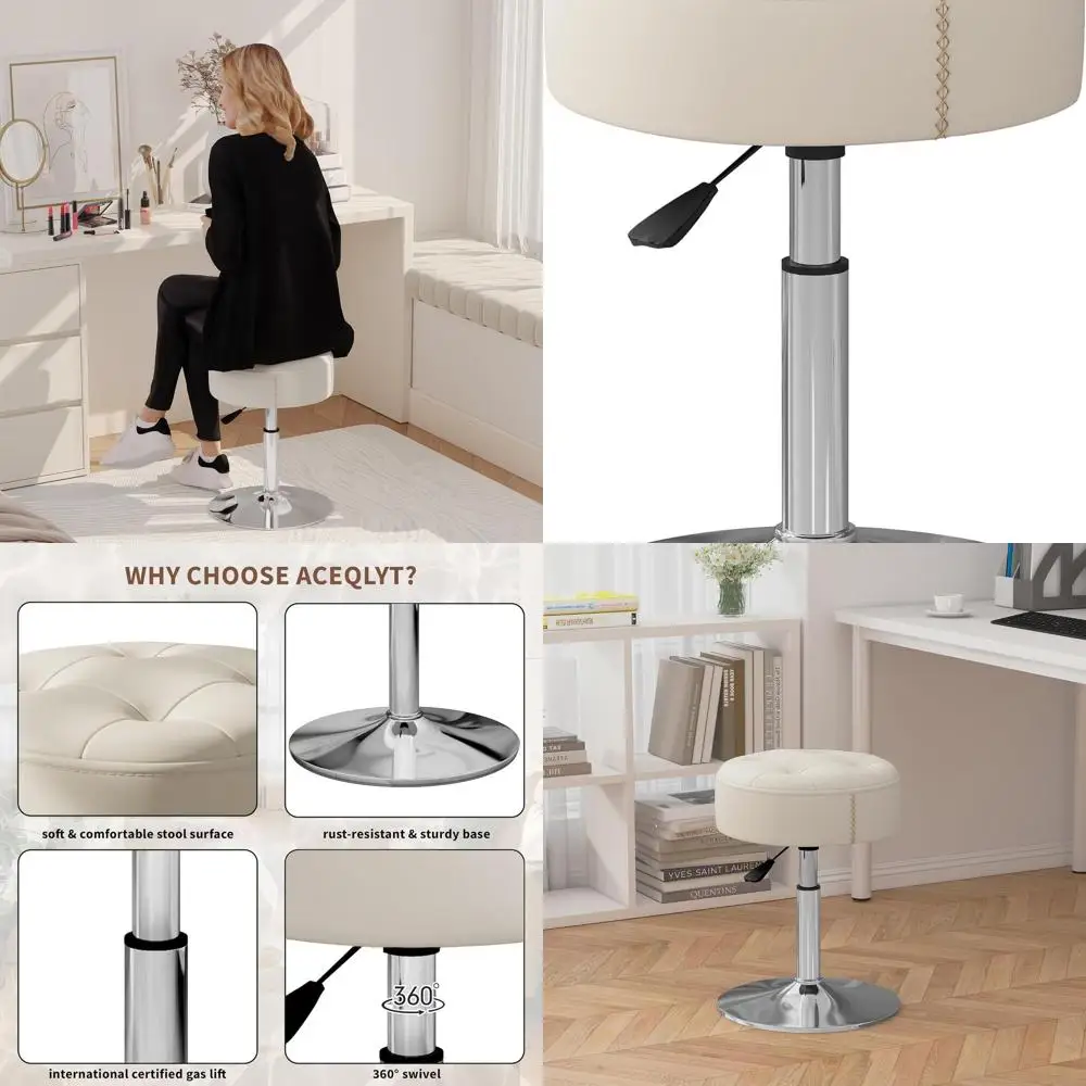 

Heavy-Duty 360° Swivel Vanity Chair, Fire-Resistant, Adjustable Height for Makeup Desk, 300lbs Capacity