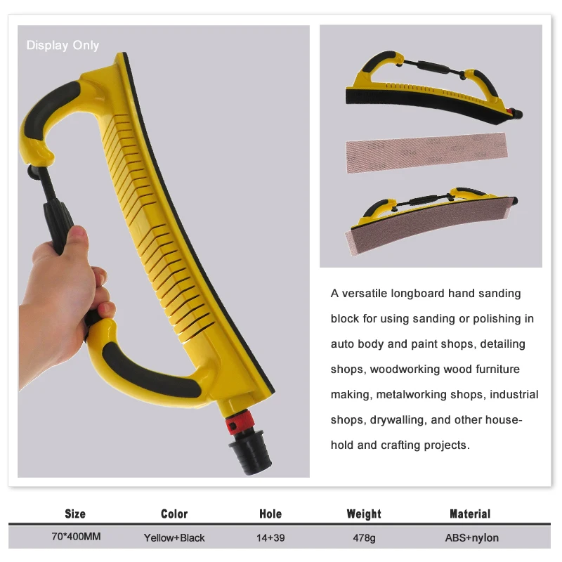 2-3/4" x 15-3/4" Adjustable Dust Free Longboard Hand Sanding File Block with Hook and Loop Backing for Automotive,Woodworking