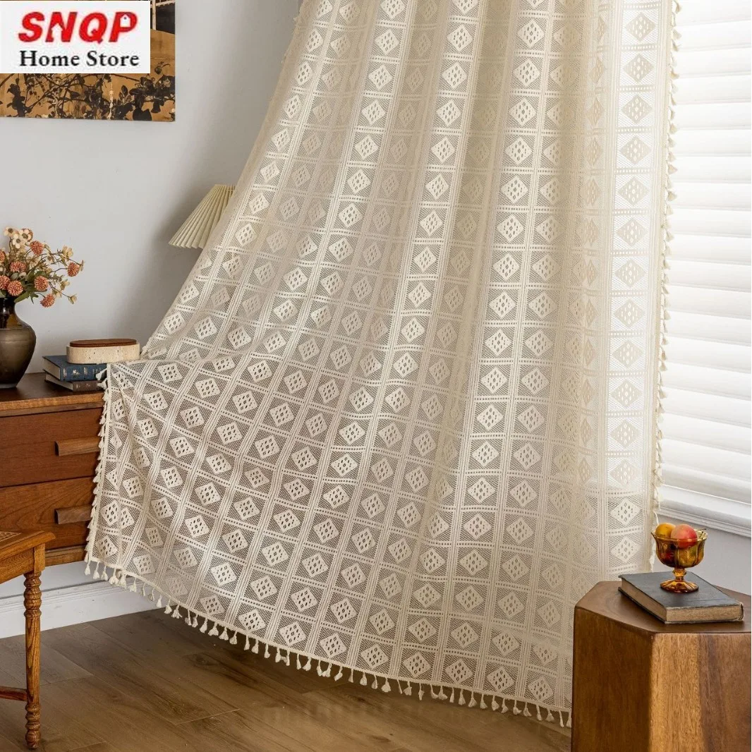 Lace Bohemian Amazon Large Plaid Custom Size Fashion Curtains for Living Dining Room Bedroom Luxury Sheer