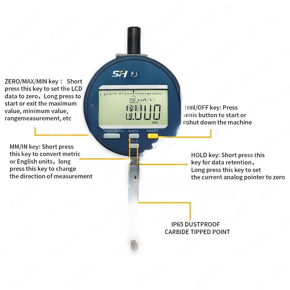 IP65 Waterproof And Dustproof Digital Indicator 0-12.7 mm 1μm Electronic Micrometer Metric Inch Dial Indicator Gauge