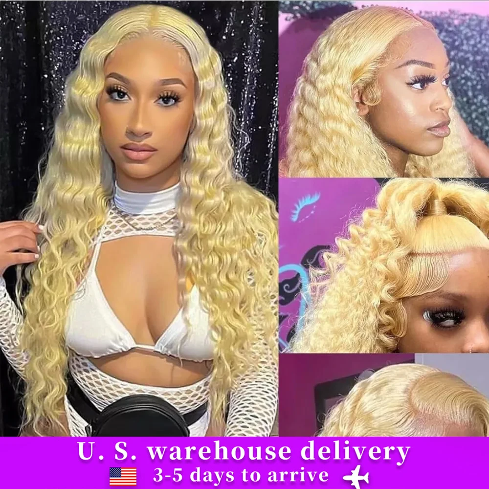 613 Honey Blonde Curly Deep Wave Lace Front Human Hair Wigs 13x5 13x6 HD Lace Frontal Curly Wave Wig For Black Woman 210Density