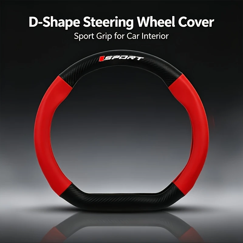 Auto Steering Wheel Cover Sports Style Car D-Type 38CM Fashionable Carbon Fiber Texture Leather Universal Warm Car Accessories