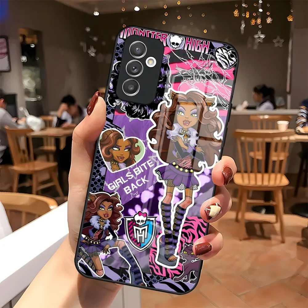 M-MonsterS Cartoon H-HighS Phone Case For Samsung S20 S30 S21 A34 A54 A53 M54 A24 Note 20 10 Pro Ultra Plus Glass Luxury Cover