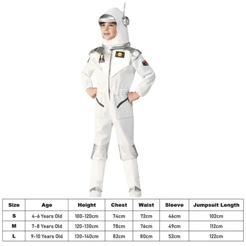 2024 الصبي رائد الفضاء زي الأبيض رائد فضاء بذلة الاطفال هالوين تأثيري الطفل الطيار بوريم كرنفال زي حفلة تنكرية
