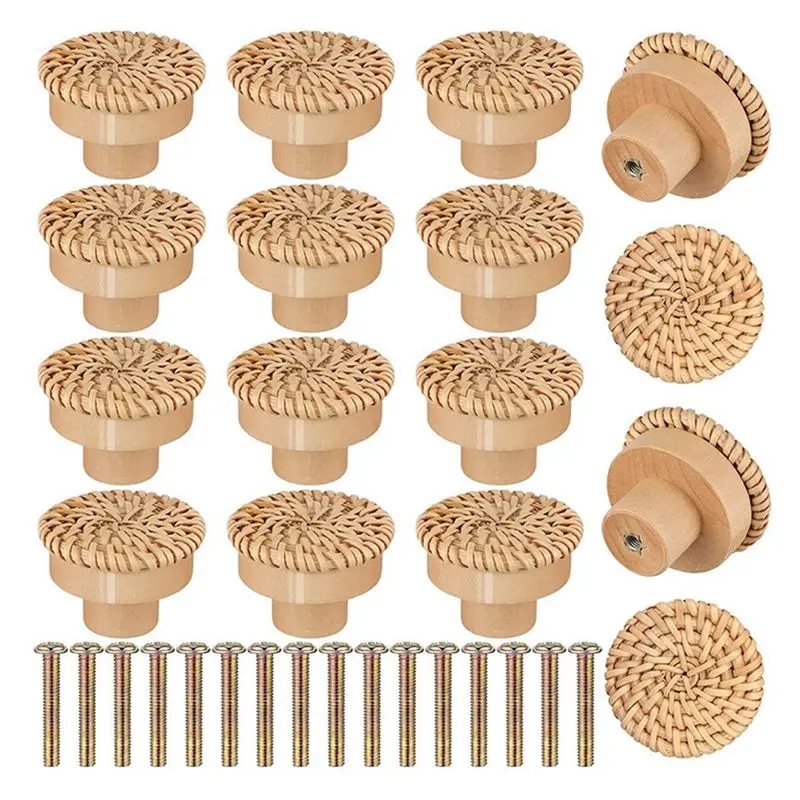 

CHCH Wooden Handles Beech Rattan Drawer Knobs Wardrobe Furniture Handle Cupboard Door Handle Dresser Pulls Furniture Hardware