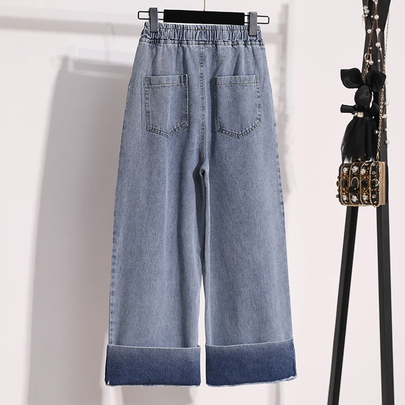 Plus Size Jeans For Women 2025 Autumn New Arrival Large Size Loose Wide Leg Blue Denim Pants Women High Waist Women's Trousers