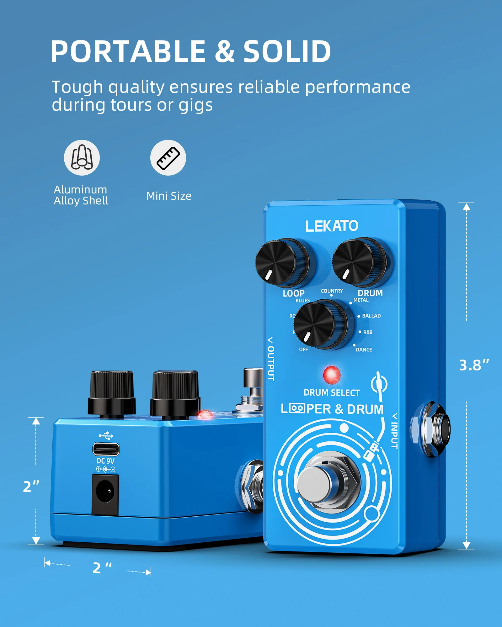 Lekato 2-In-1 Looper Pedal & Drum Machine with 360S Loop, Real Drum Sounds, Tap Tempo, 48Khz/24Bit Audio for Live Guitar