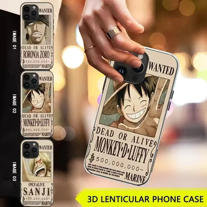 Fundas de teléfono lenticulares 3D de una pieza, fundas temáticas de Anime Wanted de Luffy Zoro Sanji para fanáticos, trae la aventura pirata al su dispositivo