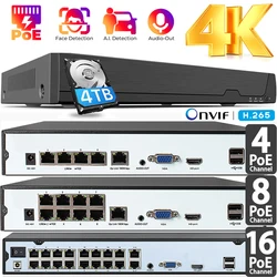 16ch 4k 8mp poe nvr Video recorder für Home Security CCTV-System 8ch 24/7 Aufnahme 4ch h.265 onvif Face Detect Netzwerk recorder