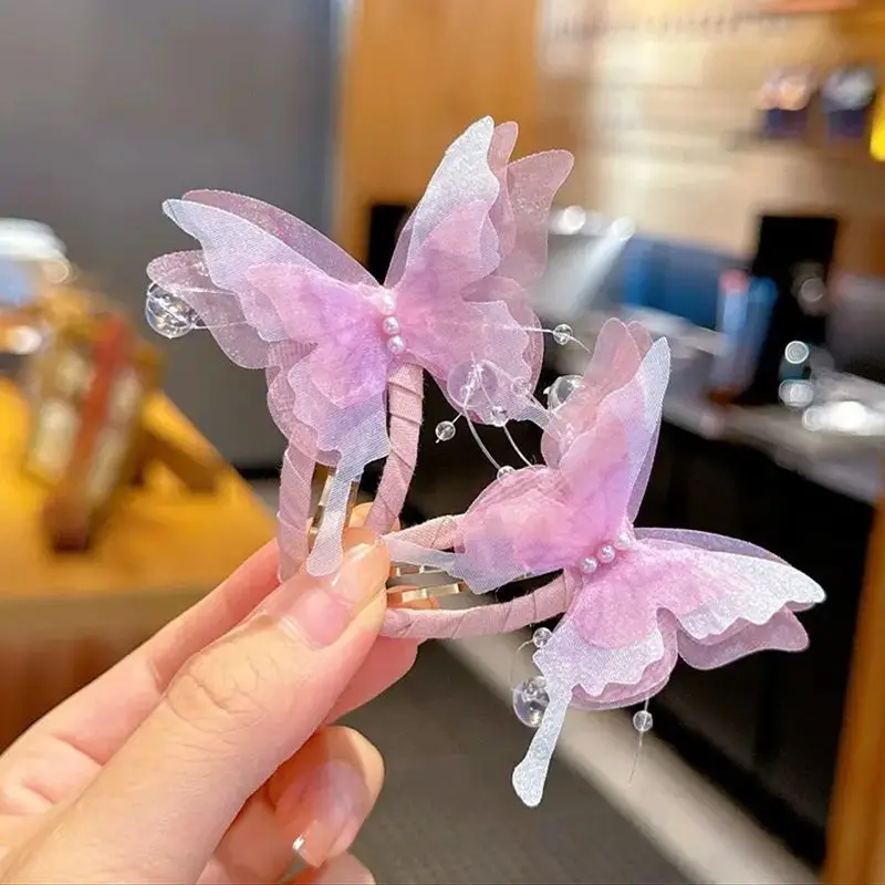 2Pcs/Set Children's Beautiful Gradient Butterfly BB Hair Clips Butterfly Wings Princess Hairs Accessories Girl Not Hurt Hairpins