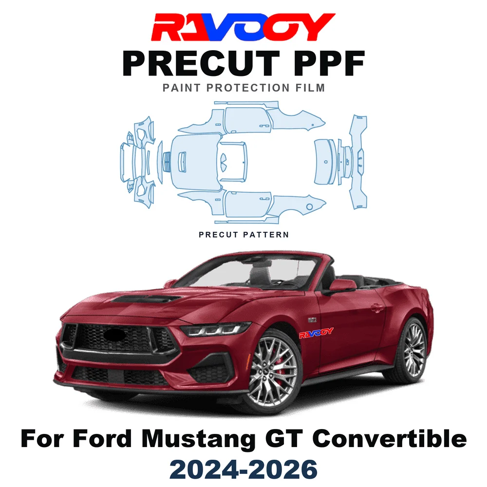 Precut PPF For Ford Mustang GT Convertible 2024-2026 8.5mil TPU Paint Protection Film Hood Bonnet Bumper Headlight Self-Healing