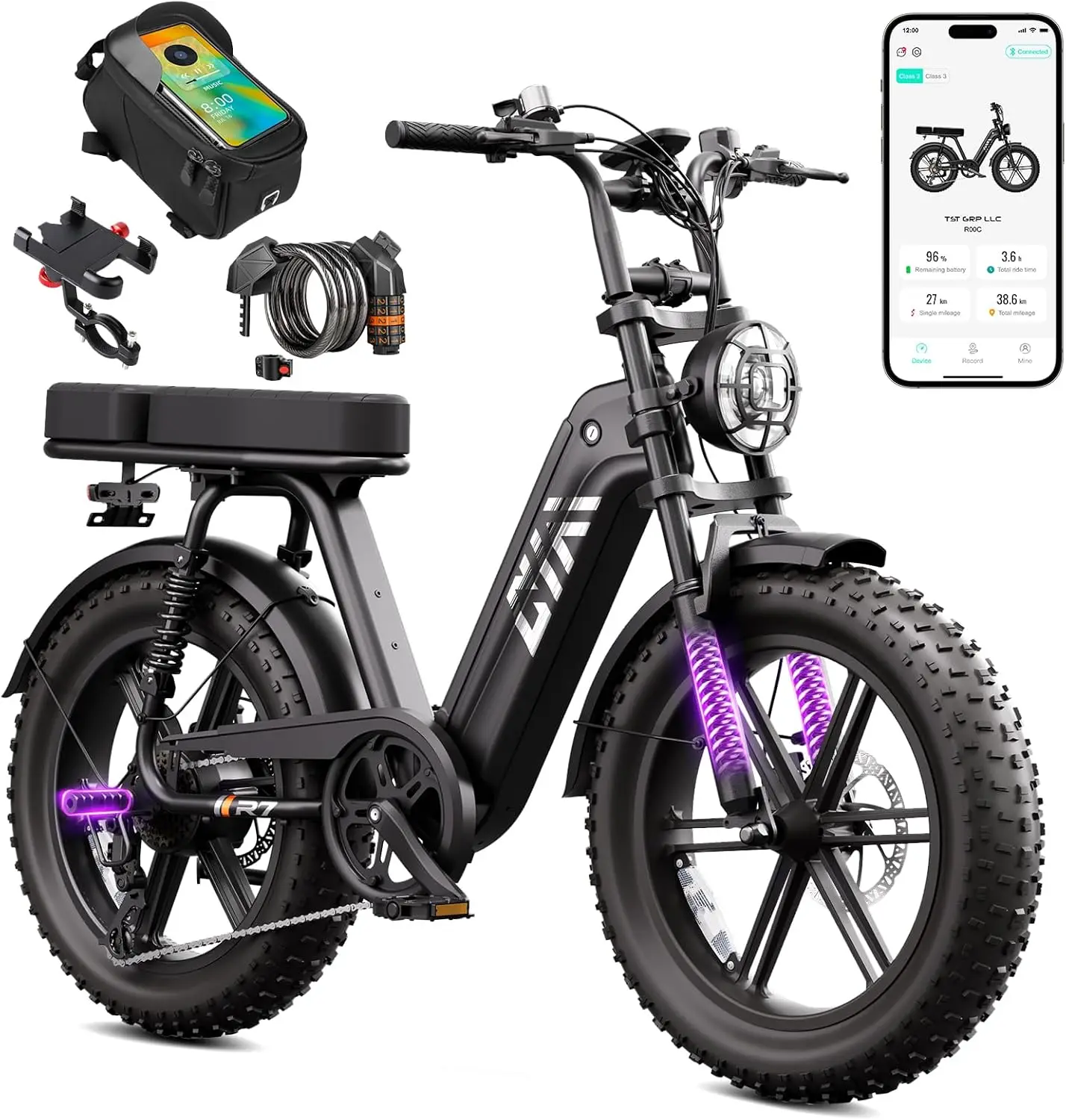 TST R7 Adult Ebike with 1500W Peak Motor, 48V 15Ah Battery, 20-Inch Fat Tires, 28MPH Electric Bicycle, Long Range 60 Miles, Rear Seat, Commuter, Hunting & Off-Road Bike